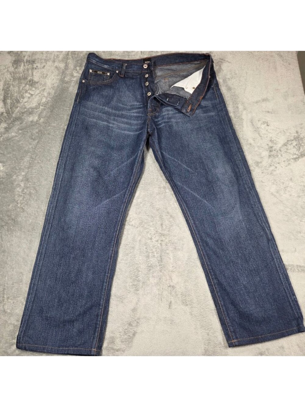 Hugo Boss Jeans Mens 36X30 Blue Fifties Straight Leg Button Fly Denim Y2K READ